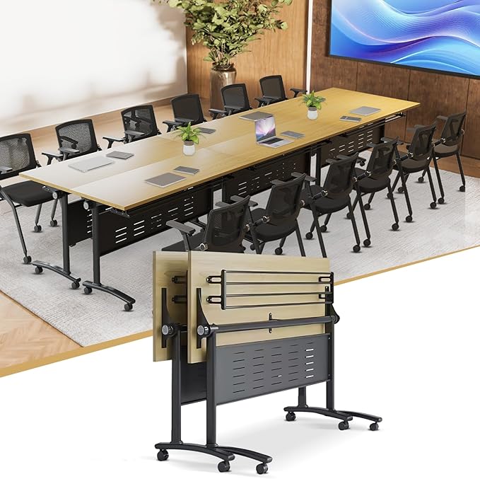 Conference Table,55.1''Folding Conference Room Table for 4-12 People,Mobile Flip Top MeetingTraining Table with Different Coulor and Styles for Offices, Classrooms,Meeting Room (2, 61''E)