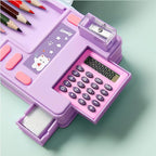 Pop Up Multifunction Pencil Case, Cute Cartoon Pen Box Organizer Stationery with Calculators, Sharpener, Schedule, School Supplies, Best Birthday Gifts for Kids Teens (Purple)