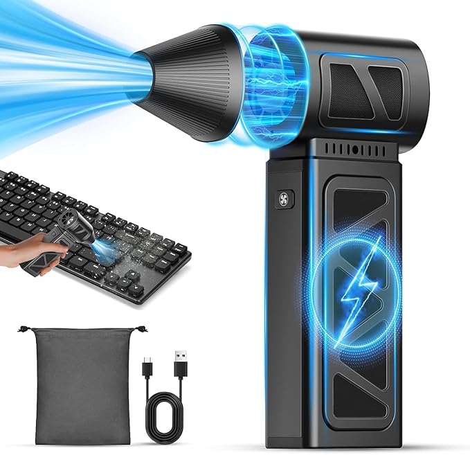 YUHUO Upgraded Compressed Air Duster, 360000 RPM Electric Air Duster with 5 Gear Power Motor, 8000mAh Rechargeable Cordless Mini Blower Jet Turbo Fan Replace Air Can for Computer Keyboard Car Outdoor