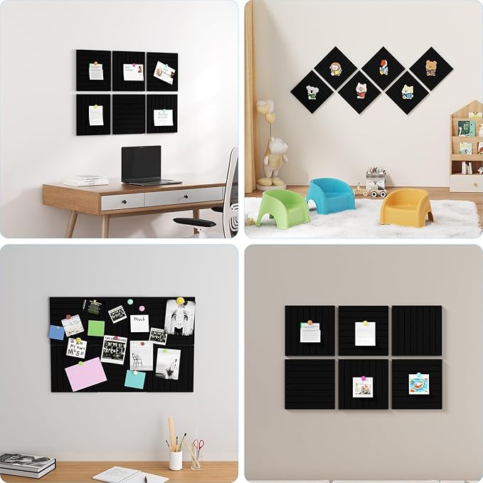 Baysola Large Cork Boards for Walls – 36 x 24 Self Adhesive Felt Wall Tiles, Ideal for Office Black Bulletin Board, Easy to Install Pin Board Photo Board Dart Board Wall Protectors
