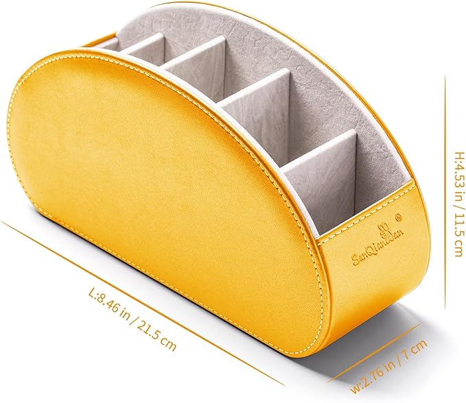 BONNY DODO Remote Control Holders Organizer Box with 5 Compartment PU Leather Multi-functional Office Desk Storage Caddy Store Tv Remote for Media Player,Brush,Pencil,Glassees&Office Supplies (GOld)
