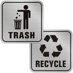 2PCS Recycle Stickers for Trash Bins, Self-Adhesive Waterproof Brushed Silver Trash and Recycling Stickers for Trash Can, Kitchen, Office, Garbage Bin Indoor, Outdoor Use
