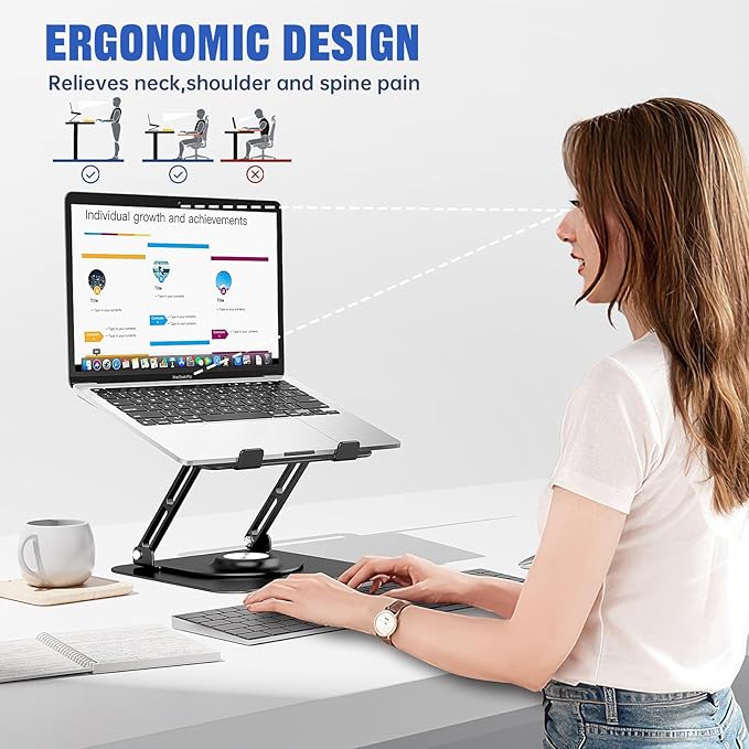 JOYEKY Laptop Stand for Desk, Adjustable Computer Stand with 360° Rotating Base, Ergonomic Laptop Riser for Collaborative Work, Foldable & Portable Laptop Stand, fits for All 10-16" Laptops