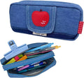 Haumei Canvas Pencil Case Large Capacity, Big Denim Pen Pouch with Zipper, Cute Durable Portable Stationary Storage Bag Organizer for Adults Women, Light Blue, Apple