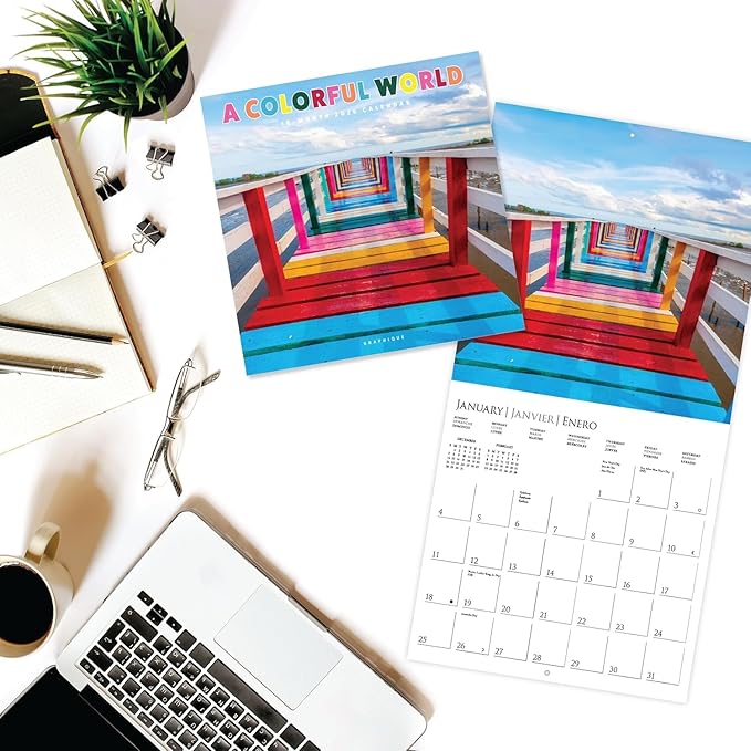 Graphique 2026 A Colorful World Wall Calendar | 12” x 12” | Thick Paper | Home & Office Organizer | Large Monthly Grid | 3 Languages & Marked Holidays | 4 Month Preview Page for 2027