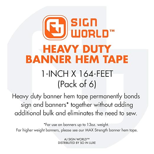 AJ Sign World (Pack of 6 1" Heavy Duty Banner Hem Double Sided Permanent Tape (1-Inch x 164-Feet/55 Yard)