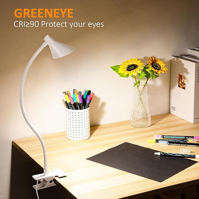 LiFMIRA Desk Lamp Clip on Light USB Reading Light 3 Color Modes 10 Dimmable Brightness Eye Care Clamp Desk Lamp Flexible Gooseneck Book Light for Reading in Bed and Desk