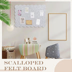 Mooliwe Scalloped Felt Bulletin Board 36 x 24 Inches Foldable Light Gray Pin Cork Board Alternative for Wall, 3' x 2' Trifold Picture Vision Self Adhesive Bulletin Decorative