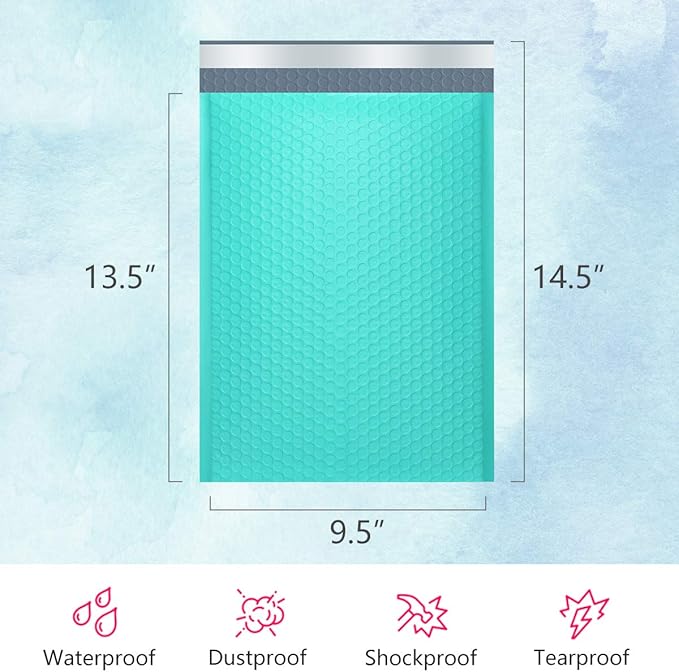 UCGOU Bubble Mailers 9.5x14.5 Inch Teal 25 Pack Poly Padded Envelopes Large #4 Mailing Packages Opaque Packaging Postal Self Seal Adhesive Waterproof Boutique Shipping Bags for Clothes