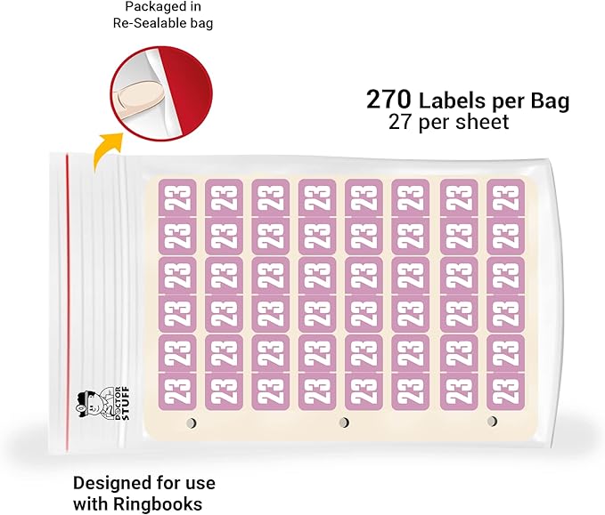 2023 Year Stickers, Doctor Stuff 2023 Chart Stickers, Ringbook Sheets, Safeguard Compatible Series, Lilac Colored, USA Made Year Labels for End Tab File Folders, 270/Package, 3/4" x 1-1/2"