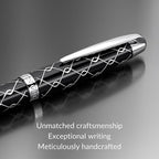 Webson Gill ‘The Weaver’ Black Luxury Executive Fountain Pen, Polished Lacquer & Chrome, Medium Nib, Smudge Free No Bleed, Use Any Fountain Ink w/Included Converter, Fits Cartridges (sold separately)