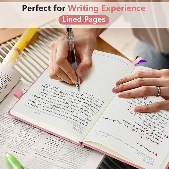 PERCUN Lined Journal Notebook for Men & Women, 160 Pages College Ruled Journal for Writing, A5 Hardcover Leather Notebooks for Work, School, Business, Travel, Daily Diary 5.9" x 8.5" (Pink)