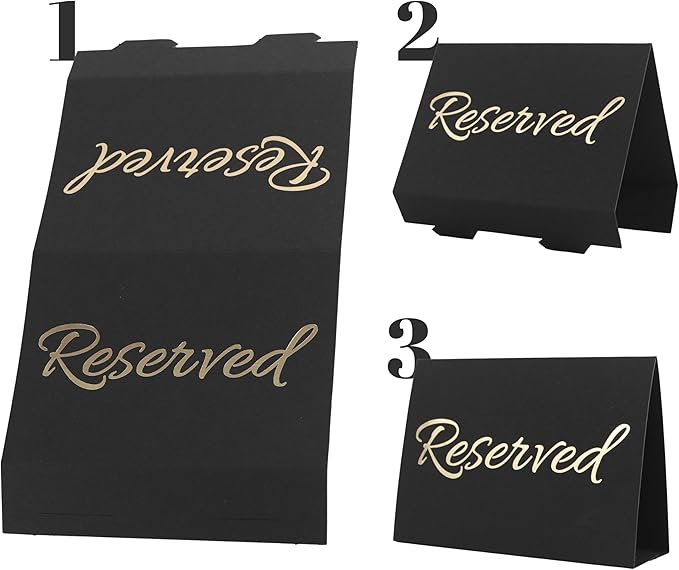 20 Pack Black Reserved Table Sign with Golden Letters - Reserved Signs For Wedding - Wedding Accessories - Tent Cards For Reserving Seats & Places - Place Cards for Party