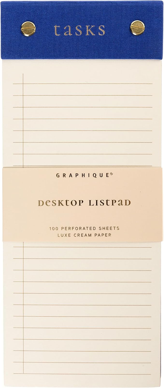 Graphique Post-Bound List Pad Luxe Collection, Perforated Sheets To-Do Notepad, Hardcover Binding, Gold Foil Embossing, 100 Pages, 4” x 9.75”, Colbalt Blue