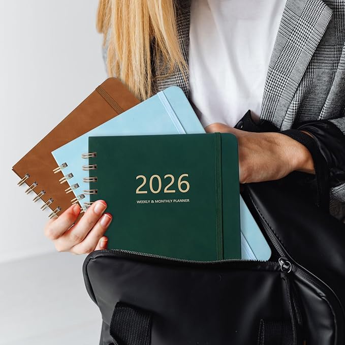 2026 Planner - Weekly and Monthly Planner 2026, Jan 2026 - Dec 2026, 6.4" x 8.5", Daily Planner Calendar Planner with Monthly Tabs, Elastic Closure, Pocket, Notes, Faux Leather Cover Yearly Agenda(Green)