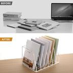 SANRUI Acrylic File Organizer, Compact Desk Organizer for Folders, Binders, Notebooks, Envelopes, Vertical Binder Storage Organizer, 6 Section Bookshelf for School Home Office Organization