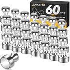 Junarter 60 Pack Magnetic Push Pins, Silver Strong Fridge Magnets, Whiteboard Magnets, Refrigerator Magnets Strong, Dry Erase Board Magnets for Fridge, Whiteboard, Office, Classroom, Kitchen, Map