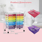 Happygrill 12-Drawer Rolling Storage Cart, Multipurpose Organizer Cart for Home Office School, Utility Cart with Wheels, (Colorful Clear)