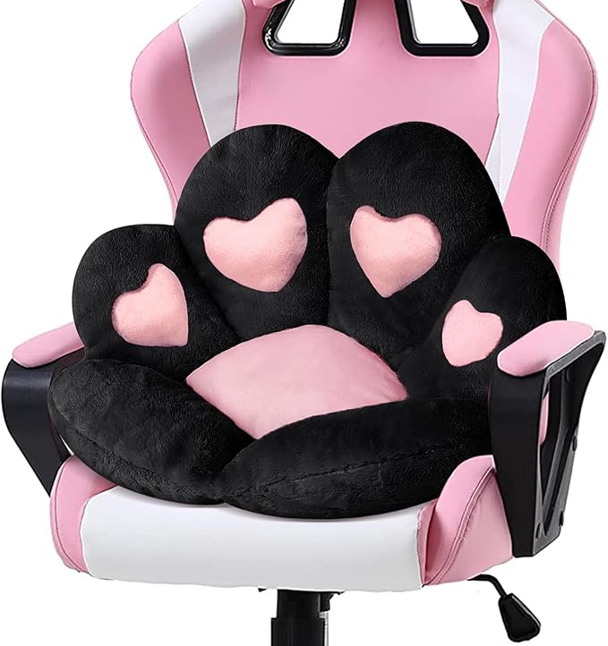 Ditucu Cat Paw Cushion Kawaii Chair Cushions 27.5 x 23.6 inch Cute Stuff Heart-Shaped Seat Pad Comfy Lazy Sofa Office Floor Pillow for Gaming Chairs Room Decor Black