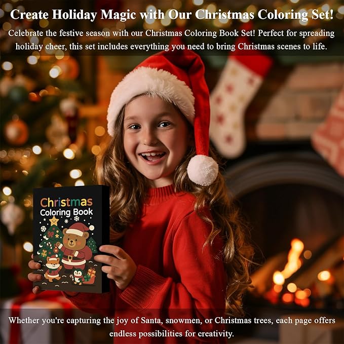 Fuxi Christmas Coloring Books for Kids Ages 8-12, 60 Sheets (73lb/120gsm) Blank Sketchbook + 50 Designs Blank Coloring Book, Coloring Supplies & Art Supplies for Kids.