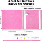 Large Cork Board 36" x 24", 6 Pack Felt Wall Tiles with Colored Pushpins, Bulletin Board with Removable Self-Adhesive Strips, Pin Board Cork Boards for Walls Office Home-Hot Pink