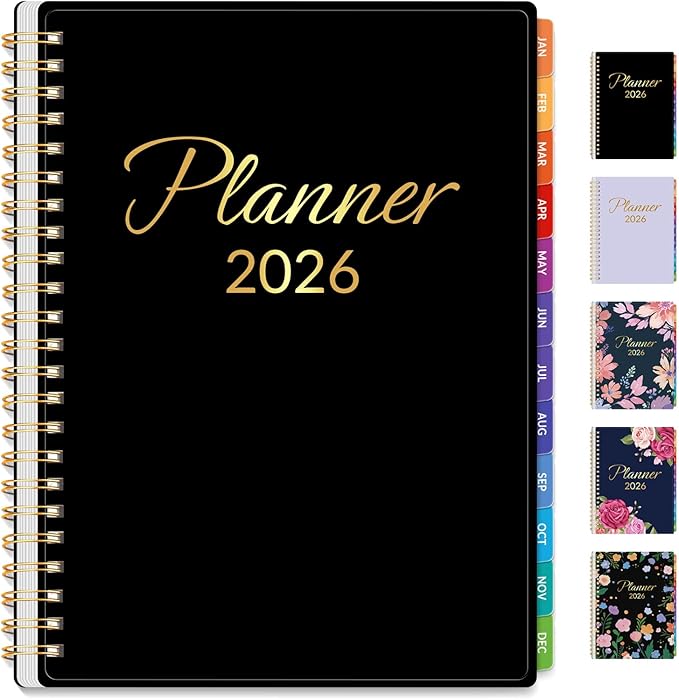 GNL 2026 Planner, Weekly ＆ Monthly Planner 2026, JAN. 2026 – DEC. 2026, 6.4" x 8.3" Monthly Agenda Planner with Tabs, Waterproof Flexible Cover, Spiral Binding, Double-sided Pocket, Bookmark, Black
