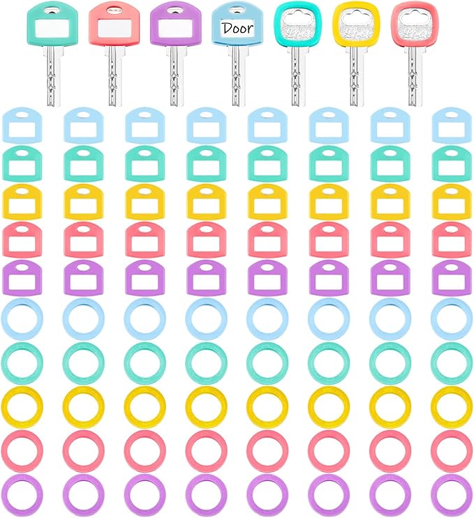 Blulu 80 Pcs Key Labels Key Color Covers Caps Tags Covers Set Plastic Keys Identifier Rings Toppers for Tags Organization House, 2 Styles(Macaron Color)