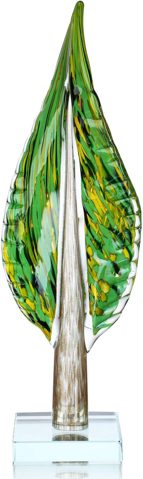 QFkris Blown Glass Tree of Life Leaf Sculpture for Home Decor, 16inch Hand Blown Glass Art Decorative Statue for Book Shelf Living Room Office Desk Home Decoration Accents Collectible Figurines