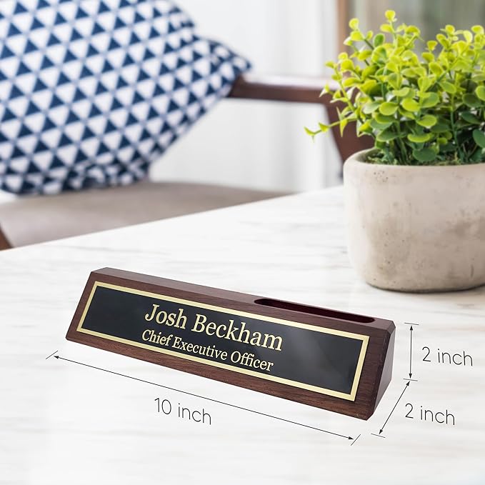 Business Wood Name Plate for Desk | Custom Desk Name Plate Personalized Gift for Office, The Perfect Engraved Name Plaque By Engraving International (2" x 10" With Right Side Card Holder, Walnut Wood)