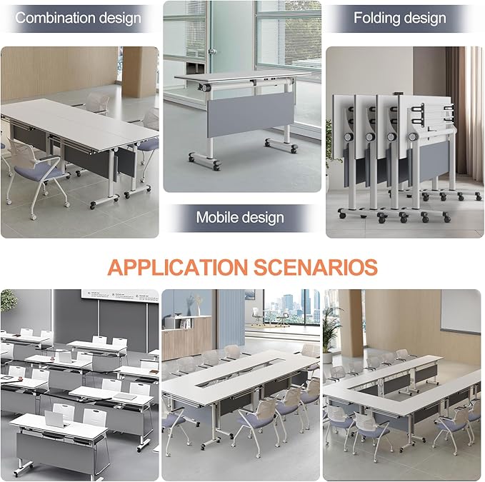 Conference Table,Folding Office Conference Room Tables On Wheels,Flip Top Mobile Folding Conference Table with White Tabletop Conference (4Pack160*60 * 75cm)