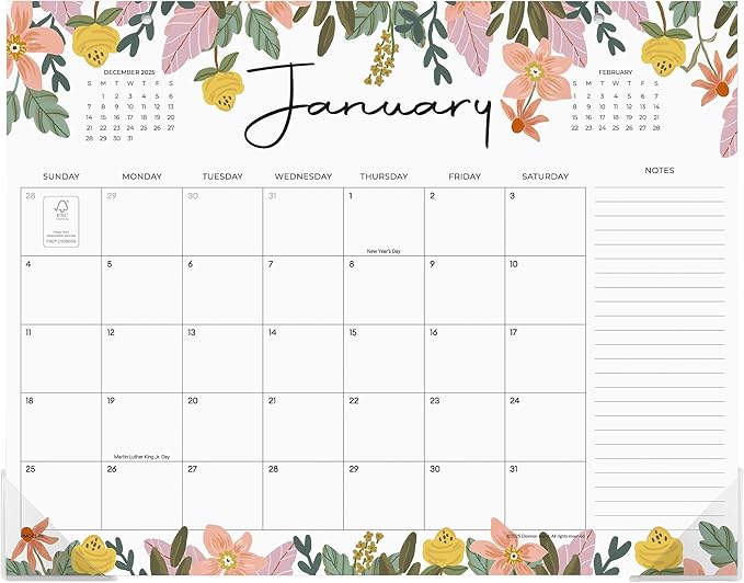 Desk Calendar 2026, Dexmon Desk Pad Calendar 15 x 12 Inch 18 Months Runs From January 2026 to June 2027, Floral Design Calendar 2026 for Home School and Office
