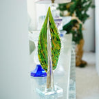 QFkris Blown Glass Tree of Life Leaf Sculpture for Home Decor, 16inch Hand Blown Glass Art Decorative Statue for Book Shelf Living Room Office Desk Home Decoration Accents Collectible Figurines