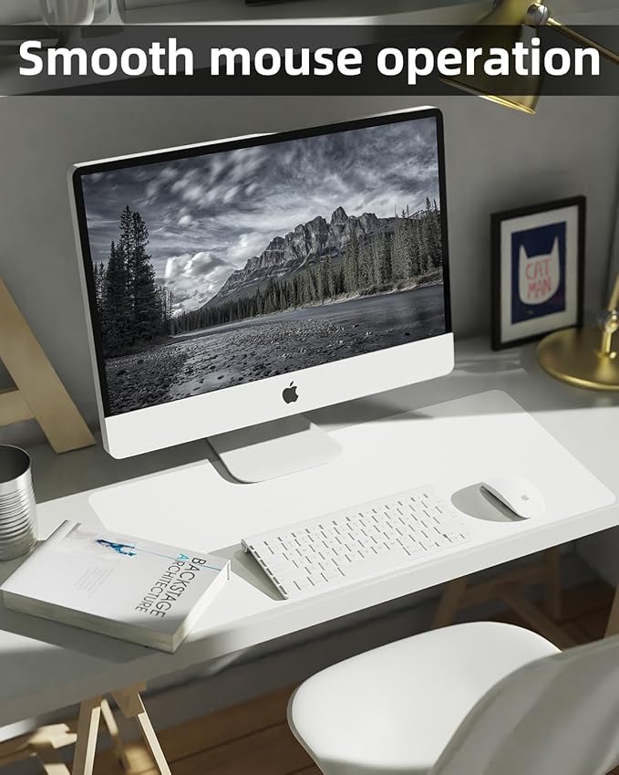 Leather Desk Protector, Office Laptop Mat - Non-Slip PU, Waterproof Writing Pad (31.5"x15.7", Ivory White)