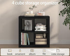 furtble Bookshelf with Storage Bin, 4-Cube Storage Organizer, Modern Wood Open Bookcase, Multifunctional Display Shelf for Living Room, Bedroom, Home Office, Black