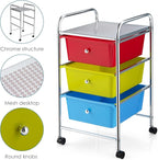 Giantex Rolling Cart with Drawers, Craft Organizer with Wheels, 3 Drawer Storage Container Bins for Back to School Office Scrapbook Paper Tools Red, Green & Blue