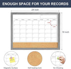 Calendar Whiteboard for Wall, 18x24 Inches Dry Erase Calendar Cork Board Combo, Magnetic Monthly White Board with Wood Framed, Hanging Dry Erase Board for Home Kitchen Office Planner Memo