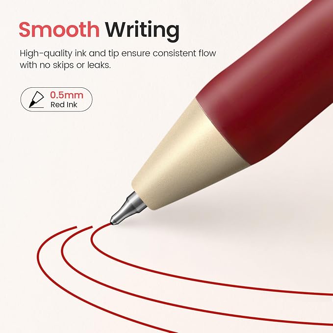 Taja Gel Pens, 6 Pcs Quick Dry Red Gel Ink Pens, 0.5mm Fine Point Smooth Writing Pens for Journaling and Note Taking, Cute Aesthetic Pens for Women & Men-Red Ink