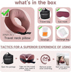 SPRFUFLY Super Soft Travel Pillow, 100% Memory Airplane Pillow with Sleep Mask and Ear Plugs, Breathable Removable Cover & Ergonomic Design - Essentials Neck Pillow for Airplane, Office & Home Use
