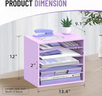 SHARKWOODS 5-Tier Wood Desk Organizer, Paper Tray Organizer for Desk with Adjustable Storage Shelves, Desktop File Organization Paper Sorter Mail Holder for Office Home Classroom, Purple
