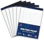 Woodlake Legal Pads 8.5 x 11, 6 Pack, Wide Ruled, Premium White Paper Pad No Ink Bleed, Micro‑Perforated, Sturdy Chipboard Back, 50 Sheets/Pad,for School, Office & Home, Made in USA