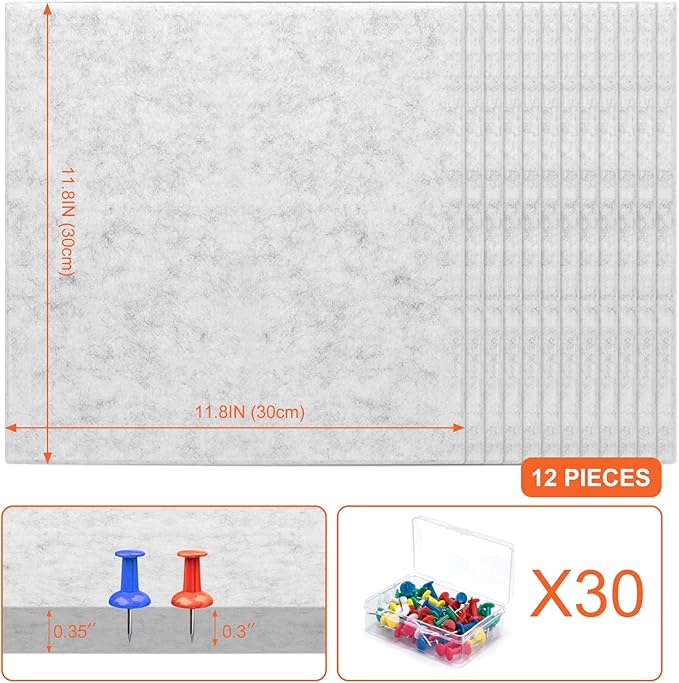 Cork Boards for Walls 48" x 36" Felt Board Alternative, 12 Pack Felt Wall Tiles Bulletin Board, Large Cork Board for Office Pin Board Tack Board Cork Boards