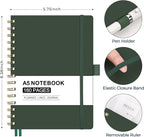 AHGXG Spiral Journal Notebook, 160 Lined Pages, A5 Medium Size (5.7'' x 8.3''), for Men & Women, Journaling, Writing, Work & Office, Hardcover, 100 GSM Thick Paper (Dark Green)