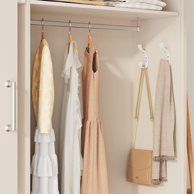 Large Wall Hooks for Hanging Coats - Wall-Mounted Heavy Duty, Holds 30 lbs, Door Hook for Backpacks, Clothes, Towels, Hats, Purses, Screw-in Hooks for Bathroom, Mudroom, Farmhouse (White, 4 Pack)