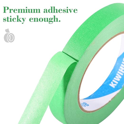 KIWIHUB Green Painters Tape,1 inch x 60 Yards x 5 Rolls - Medium Adhesive Green Masking Tape for Painting,Labeling,DIY Crafting,Decoration and School Projects (300 Yards Total)