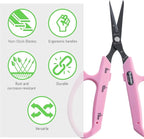 Saboten Fluorine Coated Straight Blade Trimming Scissors Pink PT-1 160mm Precision Gardening Bonsai and Floral Shears Made in Japan