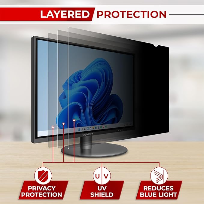 SightPro 20 Inch 16:9 Computer Privacy Screen Filter for Monitor - Privacy Shield and Anti-Glare Protector (17 7/16" x 9 13/16")