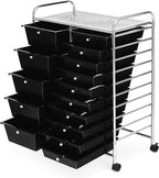 DORTALA 15-Drawer Rolling Storage Cart with Drawers, Rolling Utility Cart w/Removable Drawers & Universal Wheels, Tools Scrapbook Paper Organizer for School, Office, Home, Classroom (Black)