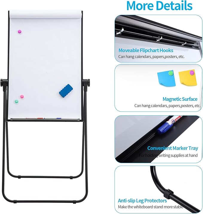 DexBoard U-Stand Whiteboard Easel-36x24 inches Double Sided Magnetic Dry Erase Board Easel, Height Adjustable & 360 Degree Rotating White Board, Black