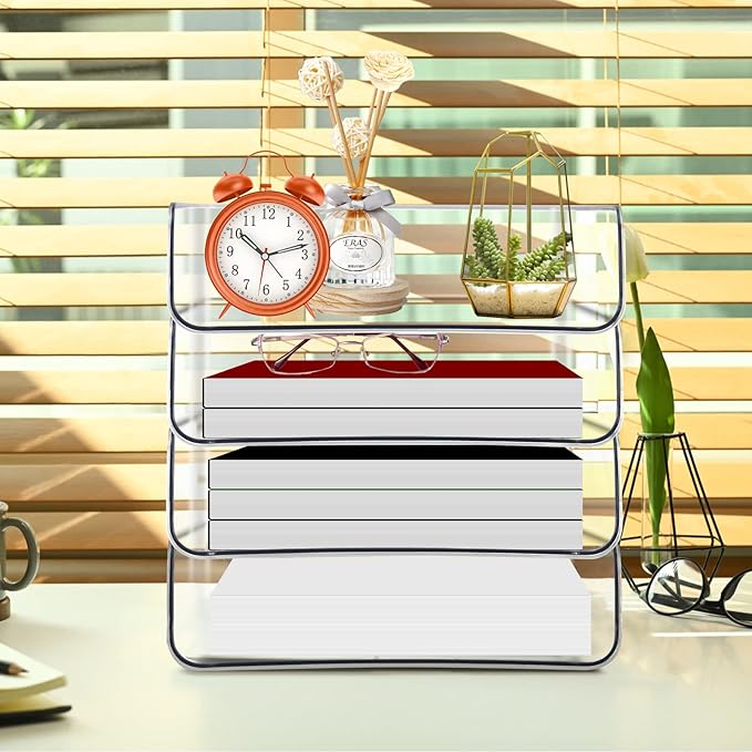 Lunmore Stackable Paper Trays, 4 Tier Desk File Organizer, Document Letter Tray for Office Supplies, Magazine