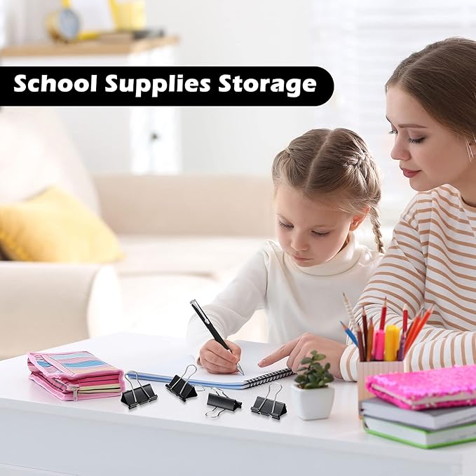 Yexiya 300 Pcs Medium Binder Clips Sturdy 1.25 Inch Black Paper Med Clips Office Supplies Paper Clamps for Office Teachers Students School Business Supplies